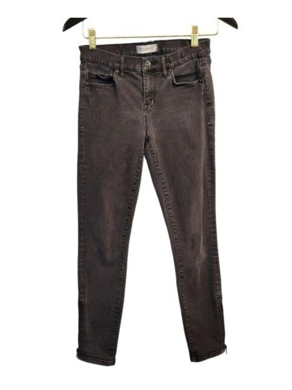 Madewell | Mid Rise Ankle Zipper Skinny Jeans Charcoal Gray Black Wash